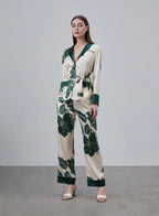 Printed Color Matching Silk Pajama Set image 0