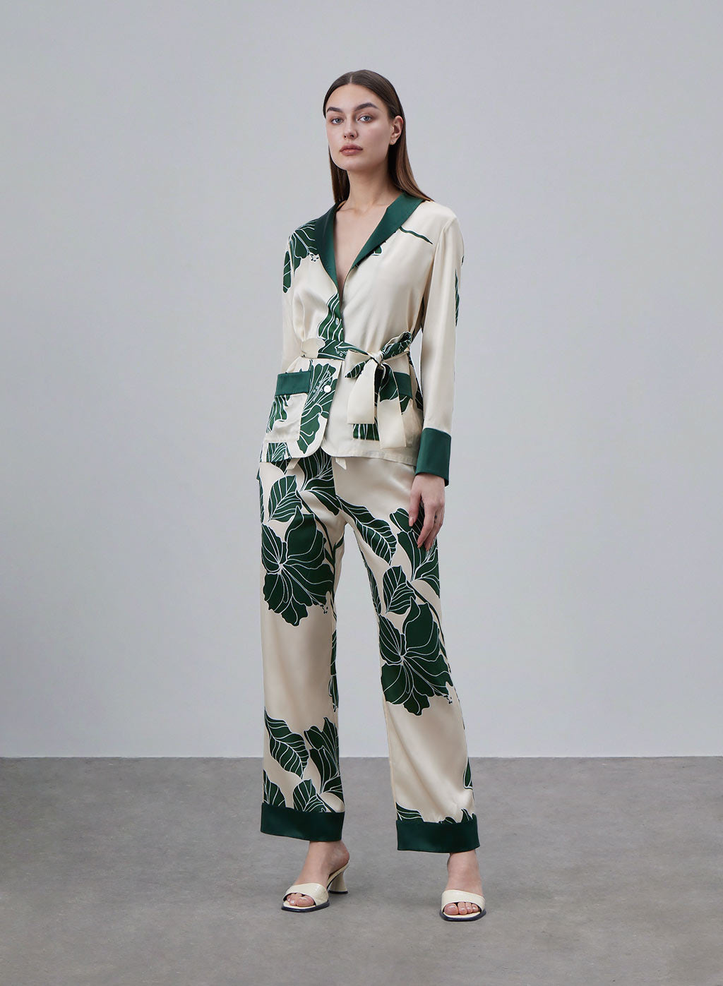 Printed Color Matching Silk Pajama Set image 0