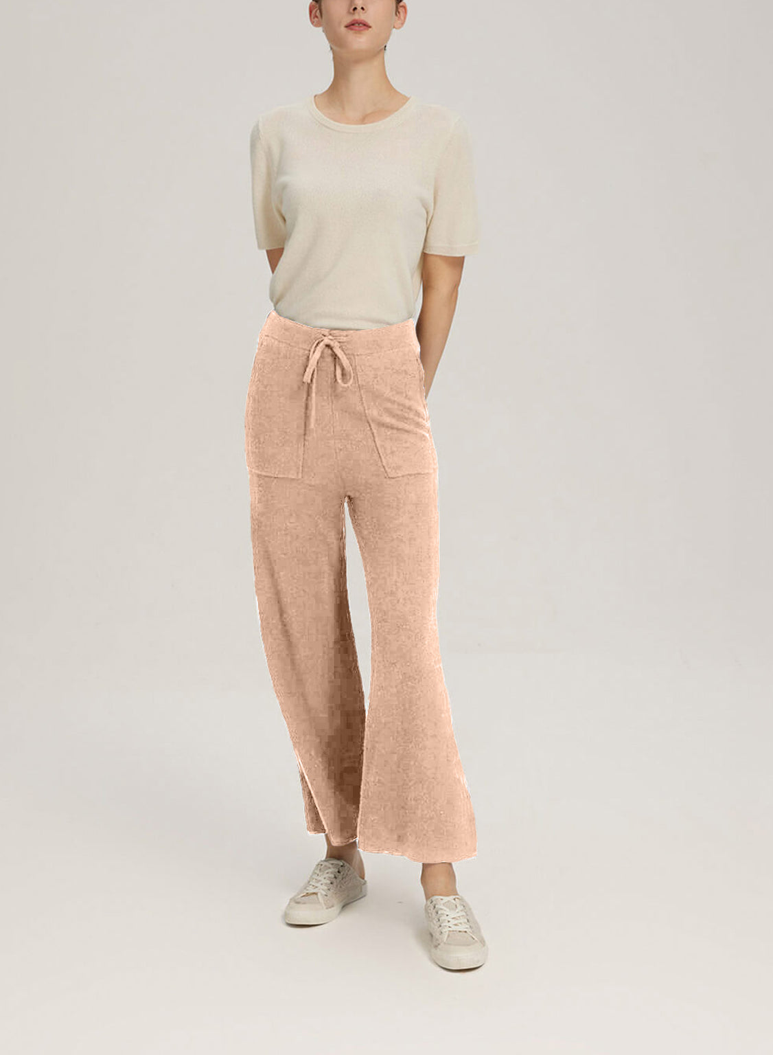 Wide-Leg Wool-Cashmere Trouser With Pocket - Beige, XL image