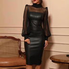 Black Mesh Stitching Tight Leather Skirt image 0