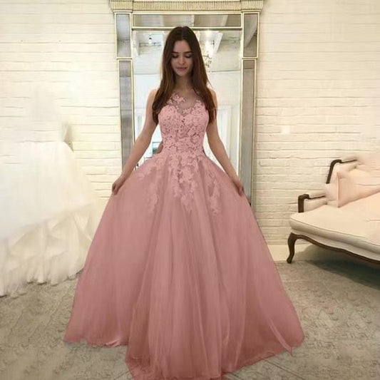 Women Wedding Dress Sleevless Flowers Lace Dress image 1
