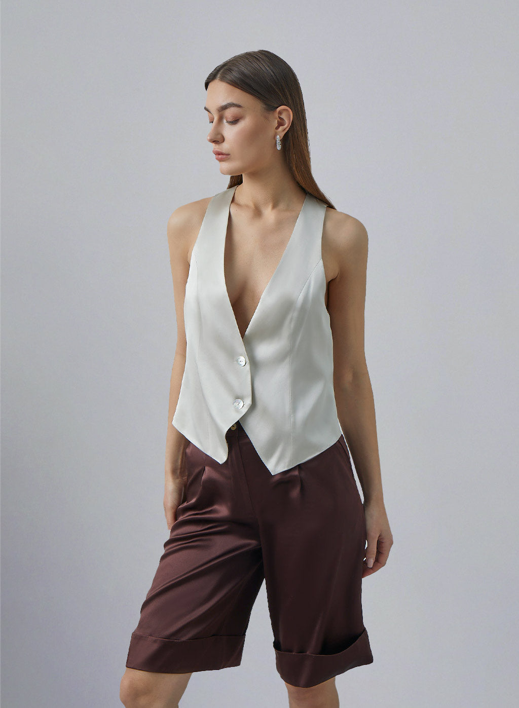 Button-Front Plunge Silk Vest image 0