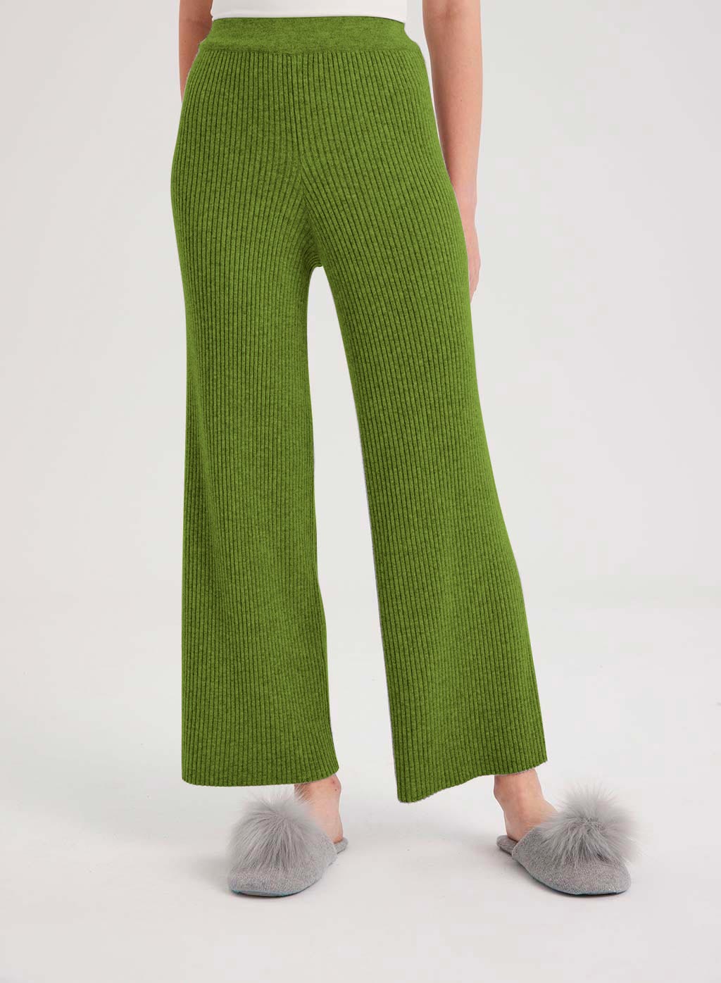 Cashmere Rib-Knit Leisure Bottoms - Emerald Green, L image