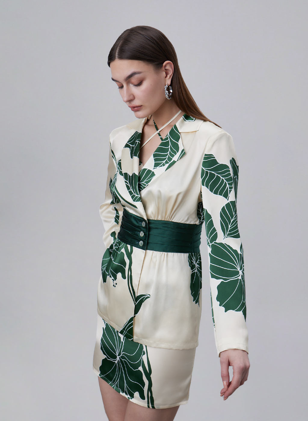 Printed Waist Cinched Silk Blazer image 3