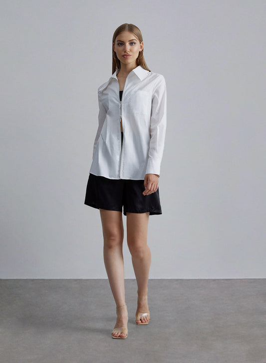 Zipped Loose Cotton-padded Blouse image 0