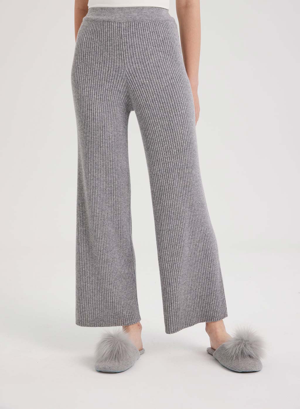 Cashmere Rib-Knit Leisure Bottoms - Silver Mist, M image