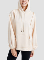 Large Sleeves Drawstring Hoodie - Cream, M image