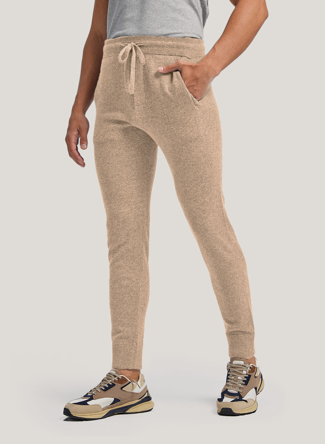 Tapered-Leg Wool-Cashmere Drawstring Jogger - Light Camel, S image