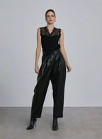 Lace Patchwork Sleeveless Top - Black, M image