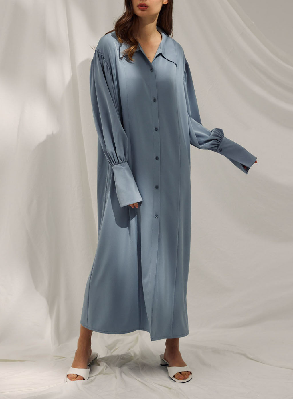 Drape Shirt Robe - Dusty Blue, S image