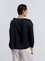 One-shoulder Solid Flower Silk Top image 1