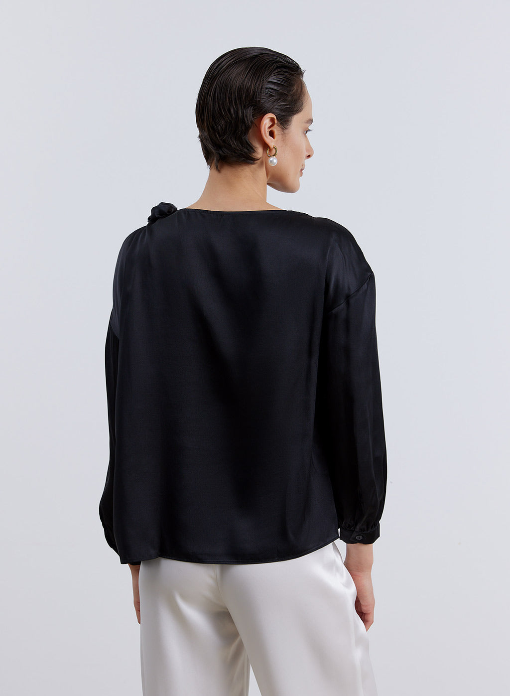 One-shoulder Solid Flower Silk Top image 1