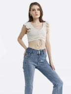 Ribbed Drawstring Front Crop Top image 1