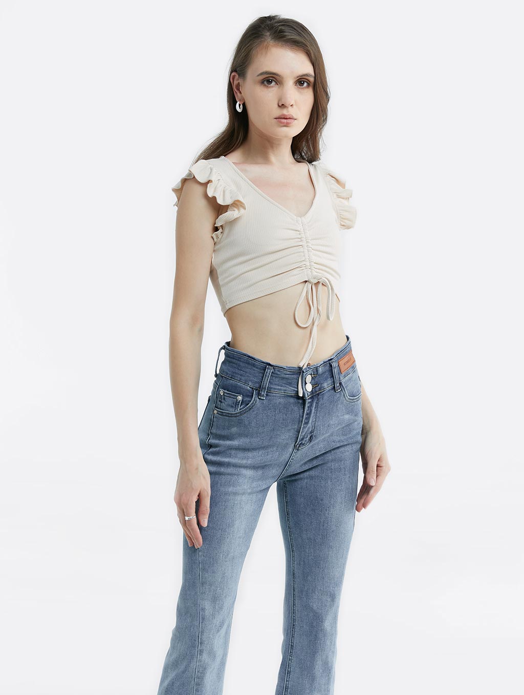 Ribbed Drawstring Front Crop Top image 2