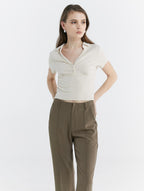 Skinny Cropped Polo Shirt - Offwhite, S image