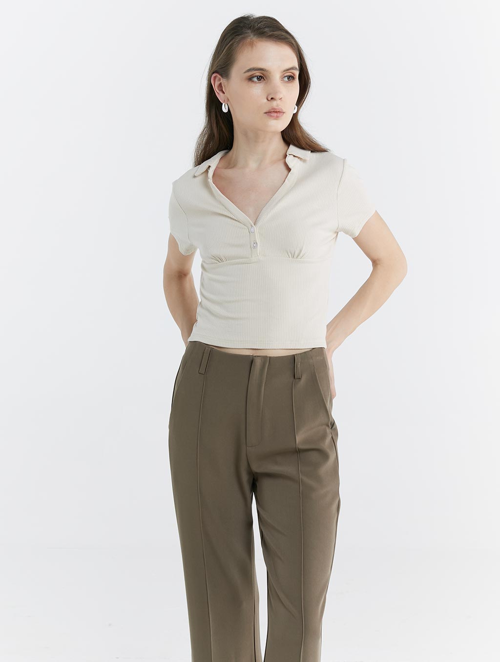 Skinny Cropped Polo Shirt - Offwhite, S image