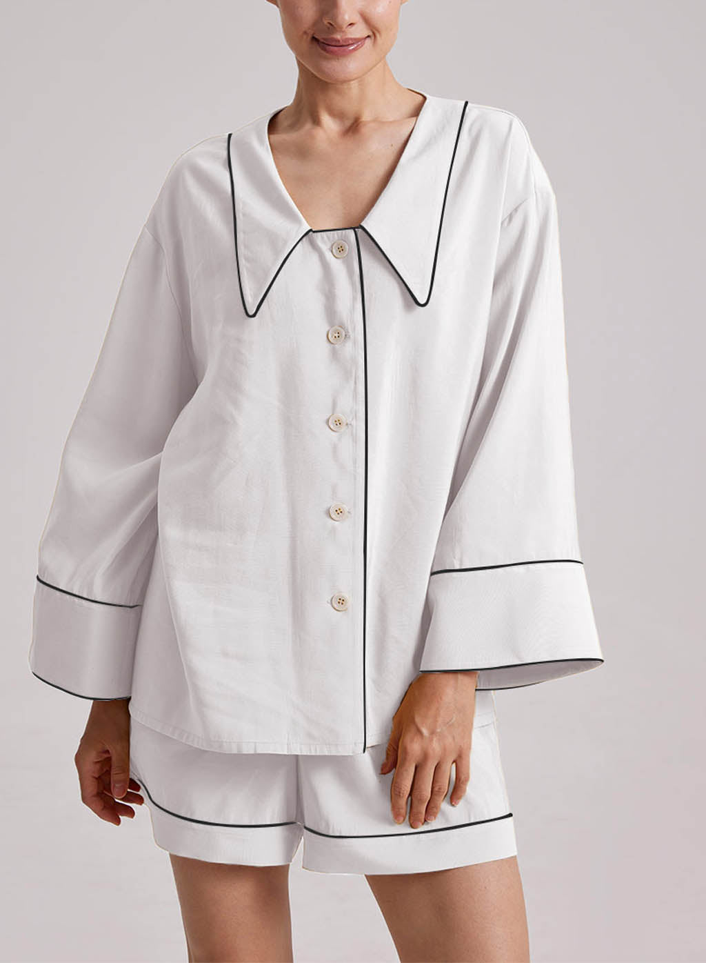 Statement Collar Pajama Shirt - Ivory, S image