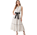 Sleeveless lapel polka dot dress