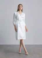 Half Sleeves Satin Suit Dress - Pearl White, S image
