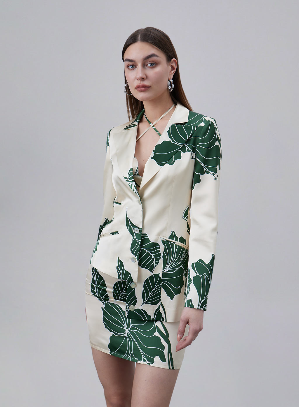 Printed Asymmetric Hem Silk Blazer image 3
