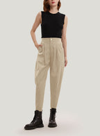 Wool-Blend Tapered Trousers - Oatmeal, S image