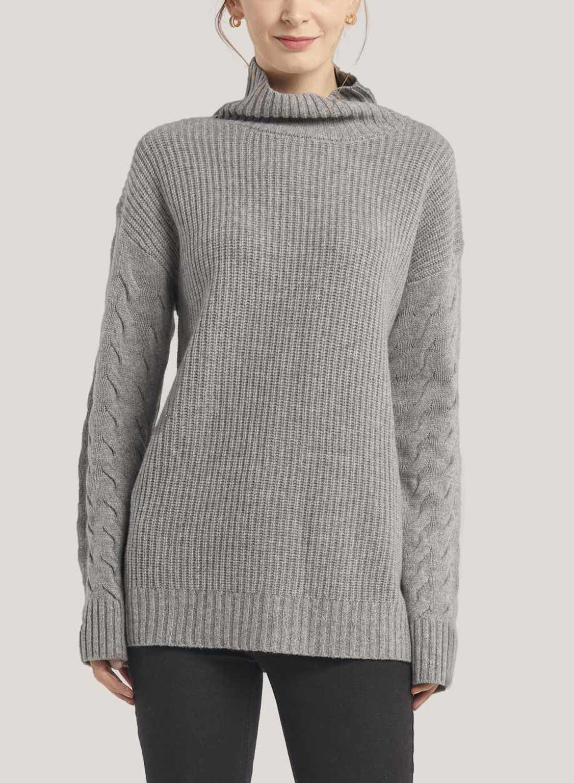Oversized Pure Cashmere Turtleneck Sweater - Smoke, S image