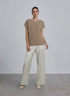 Crewneck Wool-Blend Cap Sleeve Sweater - Light Tide, S image