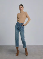 Cashmere Turtleneck Long-Sleeve Top - Winter Wheat, S image