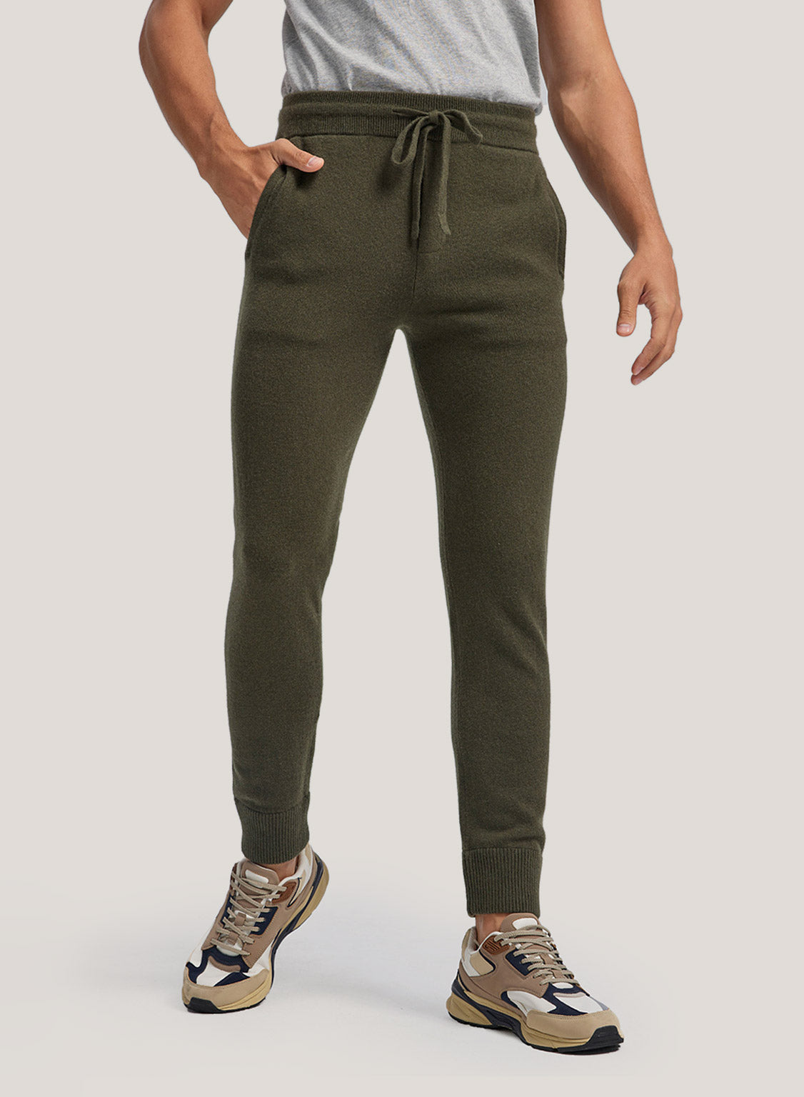 Tapered-Leg Drawstring Pure Wool Jogger - Olive, L image