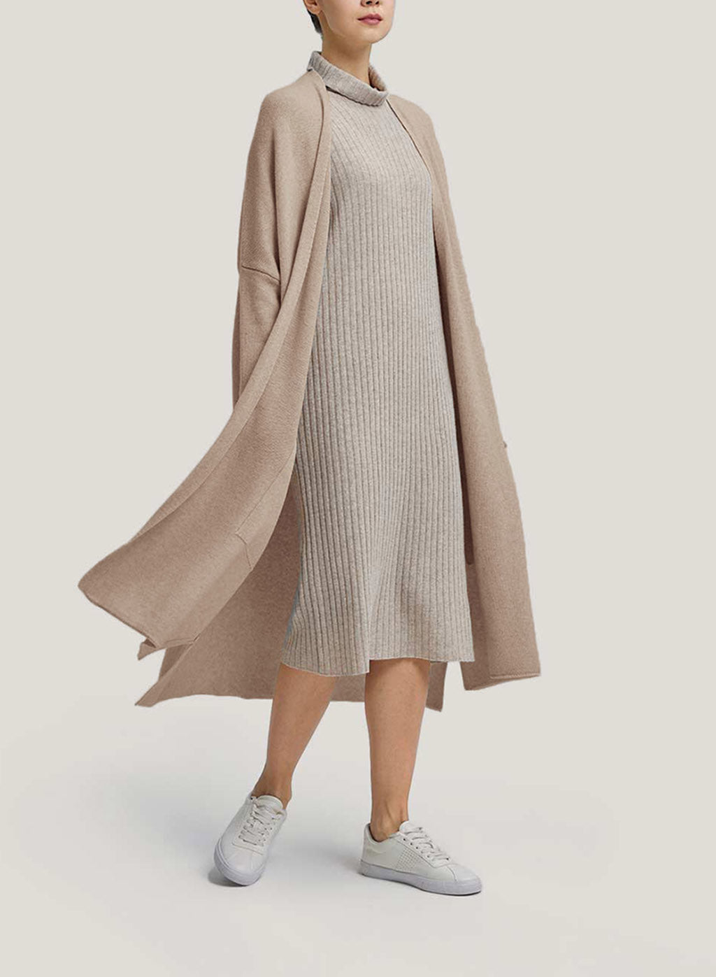 Slouchy Wool-Cashmere Long Cardigan - Tan, XS image