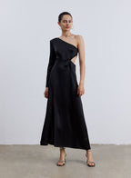 Padded One-shoulder Silk Dress - Midnight Black, S image