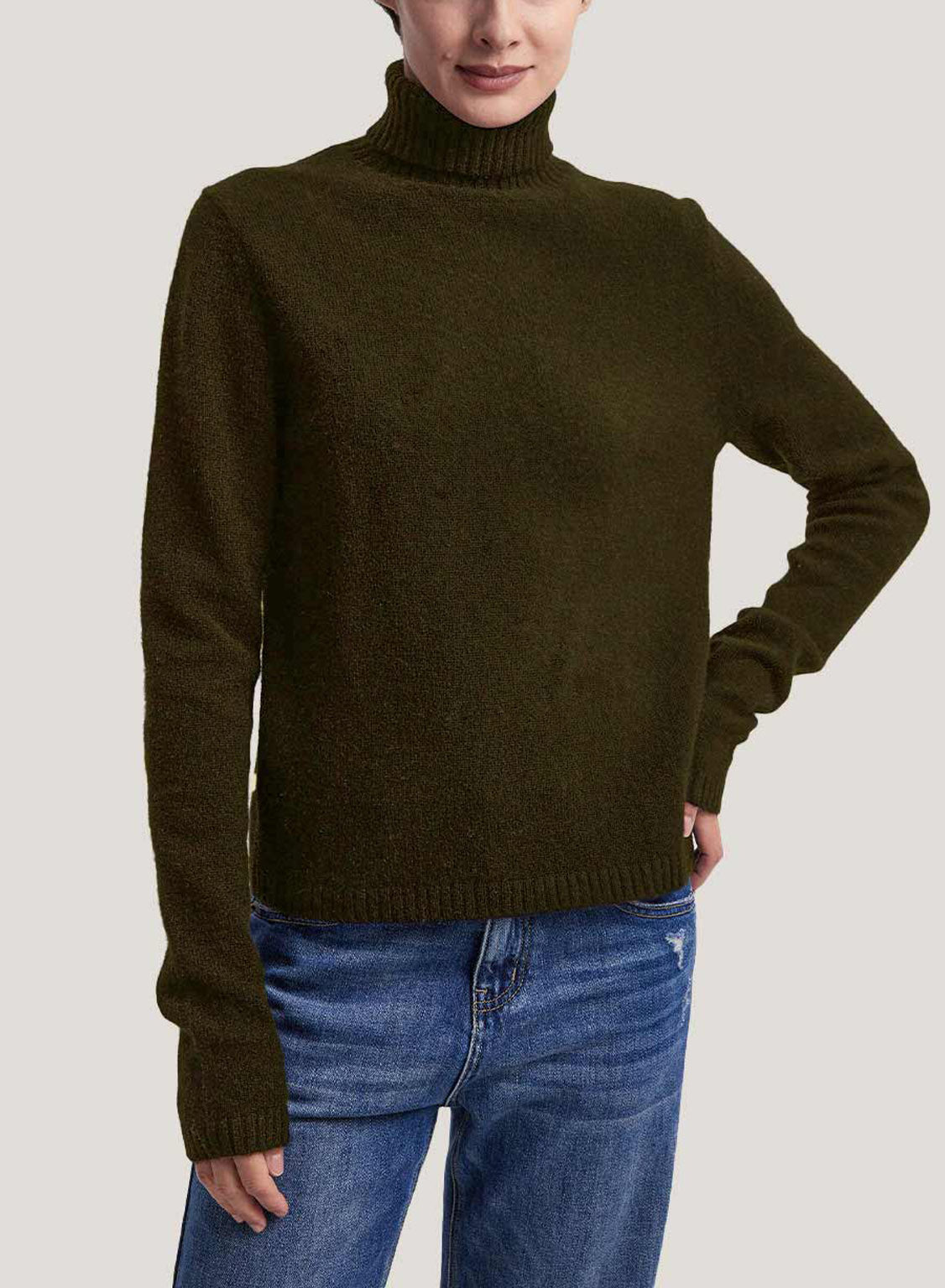 Pure Yak Wool Roll-Neck Fine-Knit Sweater - Dark Olive, S image