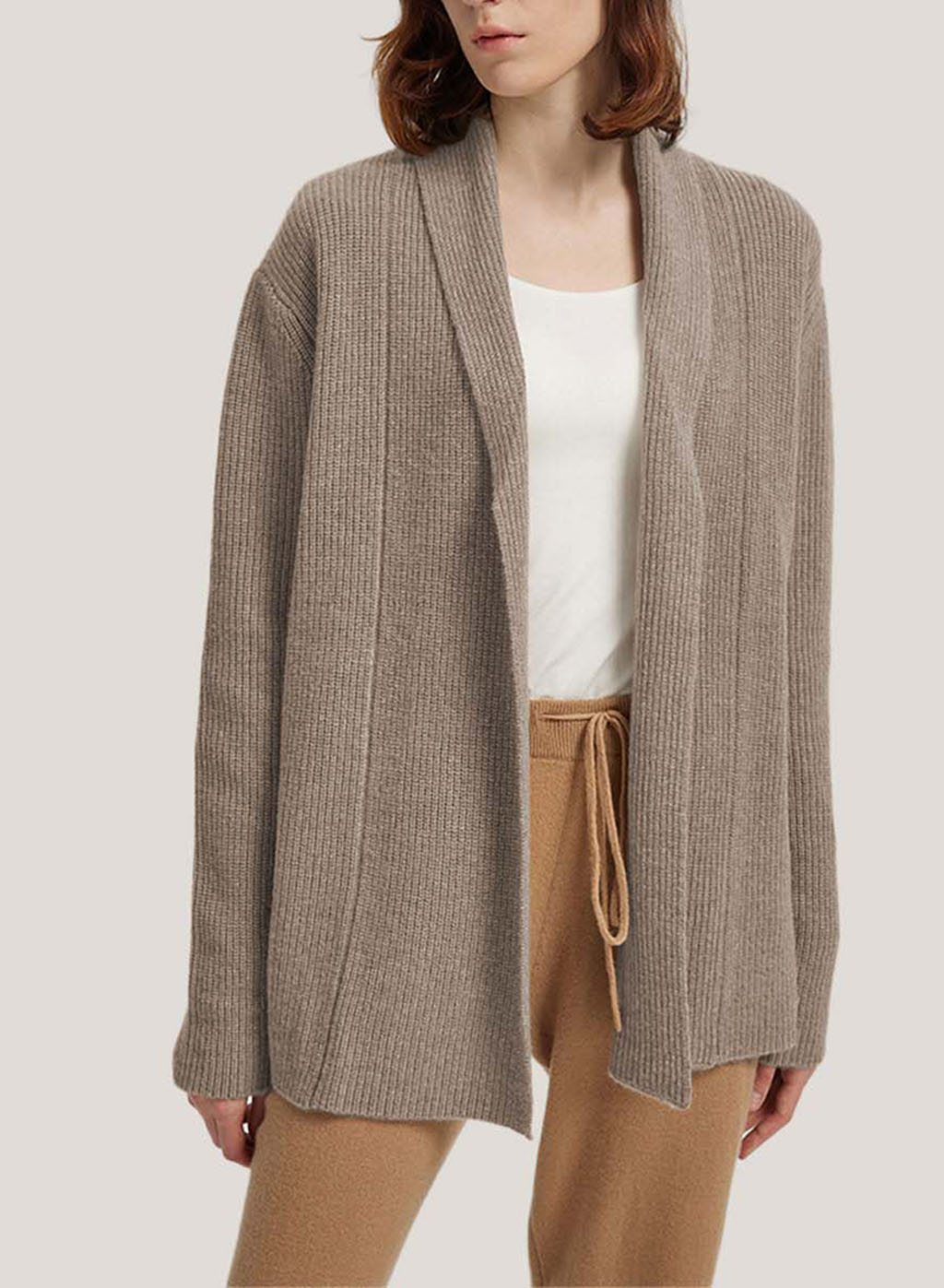 Wool-Cashmere Cardigan With Ribbed Shawl Collar - Tortilla, S image