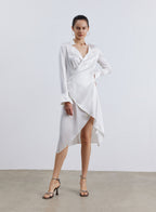 Diagonal Placket Satin Wrap Dress image 1