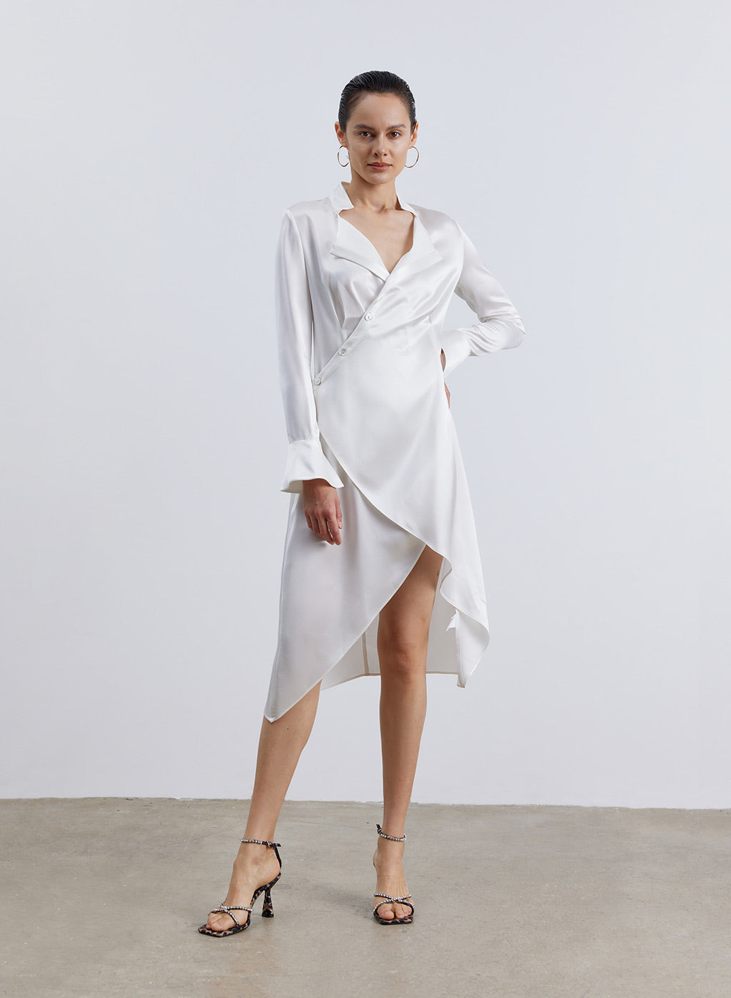 Diagonal Placket Satin Wrap Dress image 1