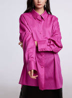 Draped Long-sleeves Shirt - DeepPink, M image