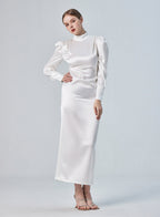 Puff Sleeve Backless Satin Maxi Dress image 0