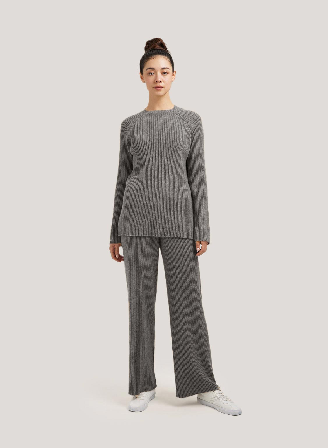 Leisure Rib-Knit Wool-Cashmere Set - Smoke, L image