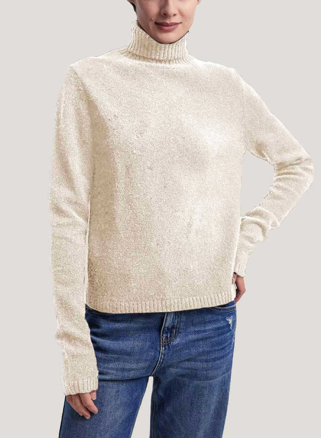 Pure Yak Wool Roll-Neck Fine-Knit Sweater - Beige, S image