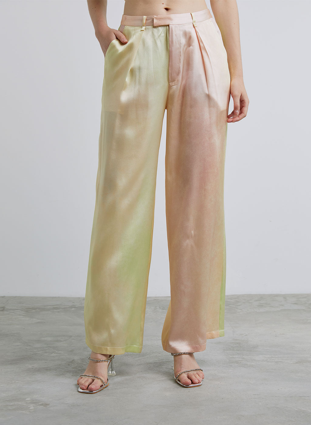 Pieced Silk Straight Leg Pants image 0