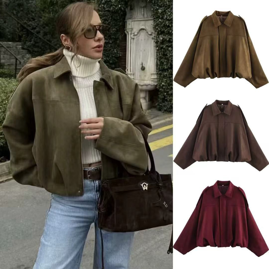 Suede Zip Casual Jacket Top