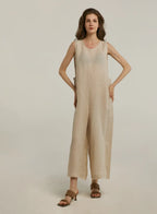 100% Linen Crewneck Sleeveless Jumpsuit - Alabaster, L image