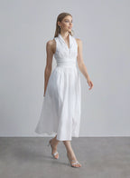 Waist-cinched Cotton-padded Midi Dress - Pearl White, S image