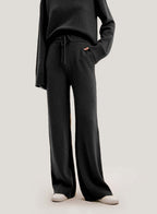 Wide-Leg Pure Cashmere Pants - Black, L image