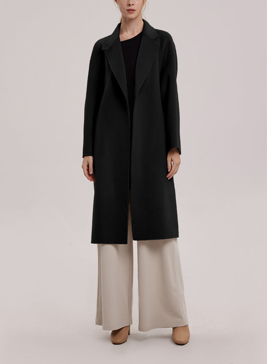 Kira Belted Long Wool-Cashmere Coat - Black, S image