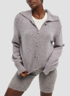 Curly Collar Cardigan - Grey, L image