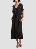 Pleated Short Sleeve Kaftan Dress - Black, XL image