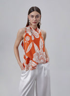 Printed Cross Wrap-over Silk Top image 1