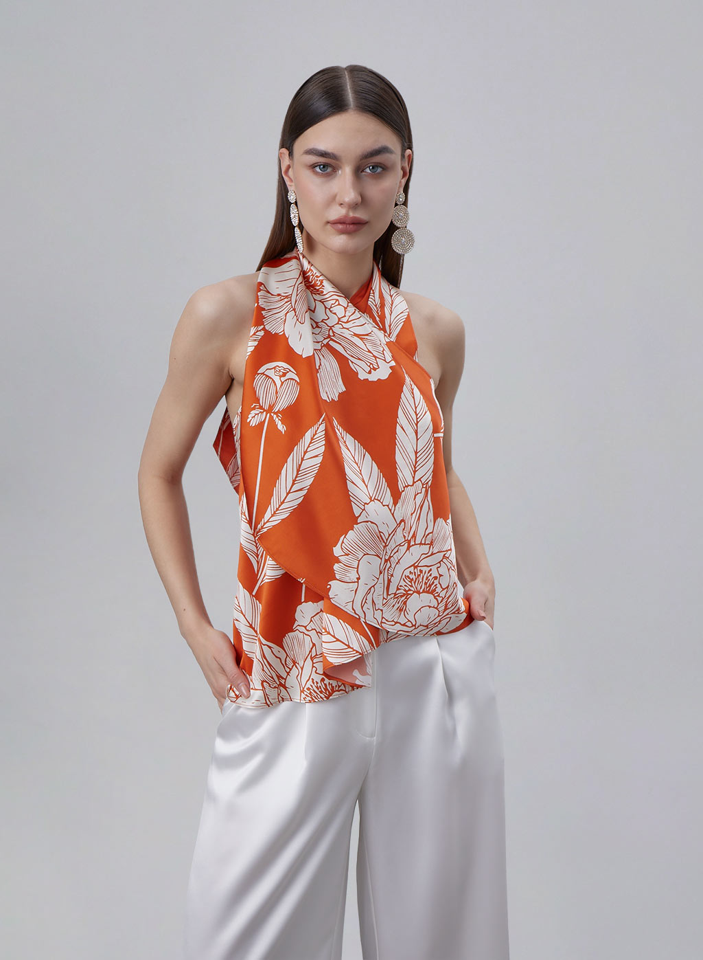 Printed Cross Wrap-over Silk Top image 1