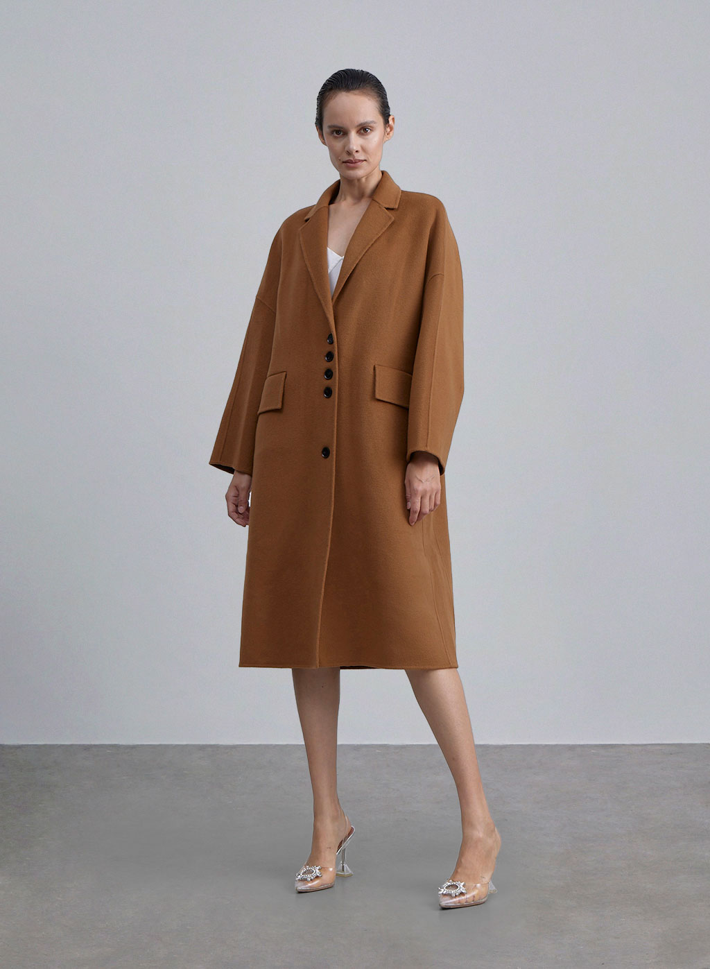 Notch Lapel Shift Wool Coat - Vicuna, S image